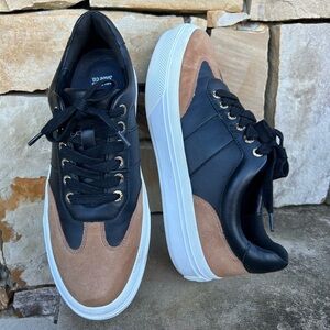 J slides Women's Sneakers Black & Brown Suede & Leather Sneaker Shoes Sz-9. F‎